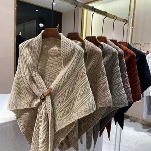 High-end Knitted Triangle Scarf Shawl Cardigan Women's Foreign-style Scarf Women's All-match Summer Office Air Conditioning Shawl