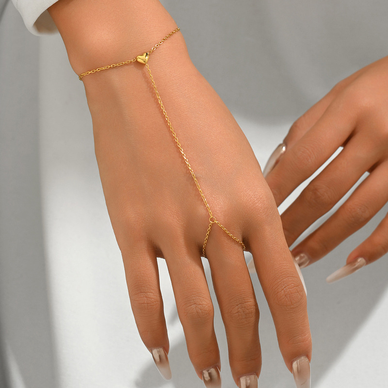 European and American Cross-Border Trendy Adjustable Heart Chain Finger Chain Stainless Steel Bracelet Simple Elegant Fashion Jewelry for Women