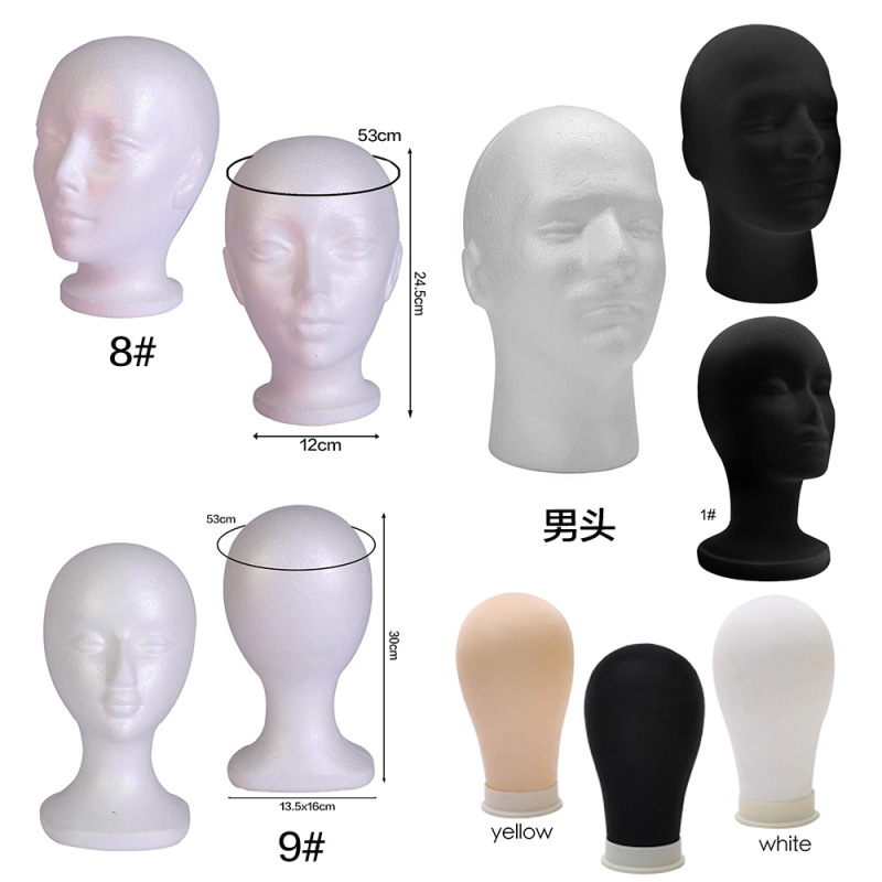 男女の泡の頭の泡の頭の泡の頭の型の泡の頭のかつらの黒い泡のモデルの頭は頭を展示します。|undefined