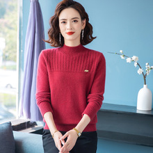中老年高端纯羊毛衫女秋冬半高领加厚妈妈羊毛衫洋气打底毛衣