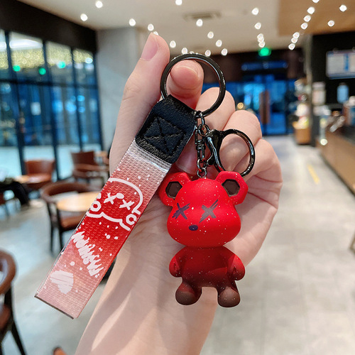 Cartoon Gradient Color Small Bear Skin Keychain Resin Internet Famous Violent Bear Summer Trend Brand Figure Bag Hangar