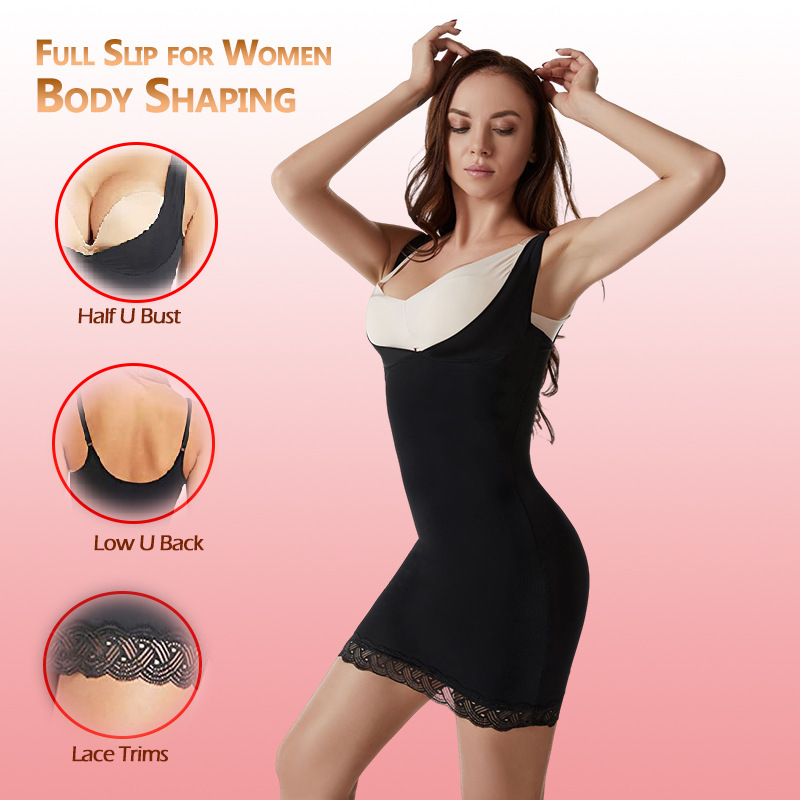 European and American Seamless Sculpting Dress Abdomen-Tinting Chest Base Skirt Belted Waist Slim V-Neck Sexy Long Skirt Nightdress