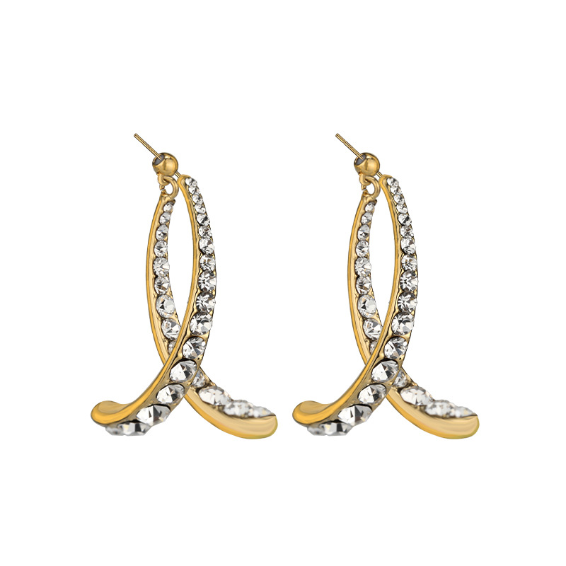 S925 aguja de plata estilo coreano rhinestone pendientes geométrico arco Cruz cola de pez en forma simple menos pendientes accesorios al por mayor