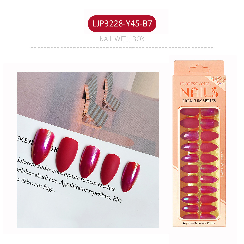 Uñas postizas iridiscentes, puntas de uñas de longitud media, uñas postizas largas en caja, puntas de uñas postizas electrochapadas.