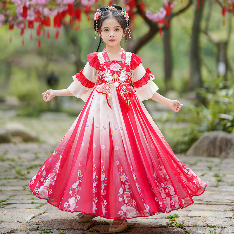 Chinese-style dress for girls, summer 2024 new Chinese-style children's dress, ancient-style little girl summer outfit, princess dress, Tang-style dress