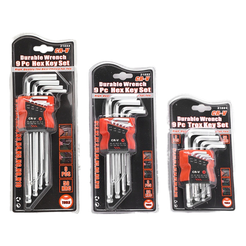 Juego de cabeza de bola hexagonal llave plateada mate alargado extra-larga cabeza de bola hexagonal 9 piezas traje hexagonal al por mayor