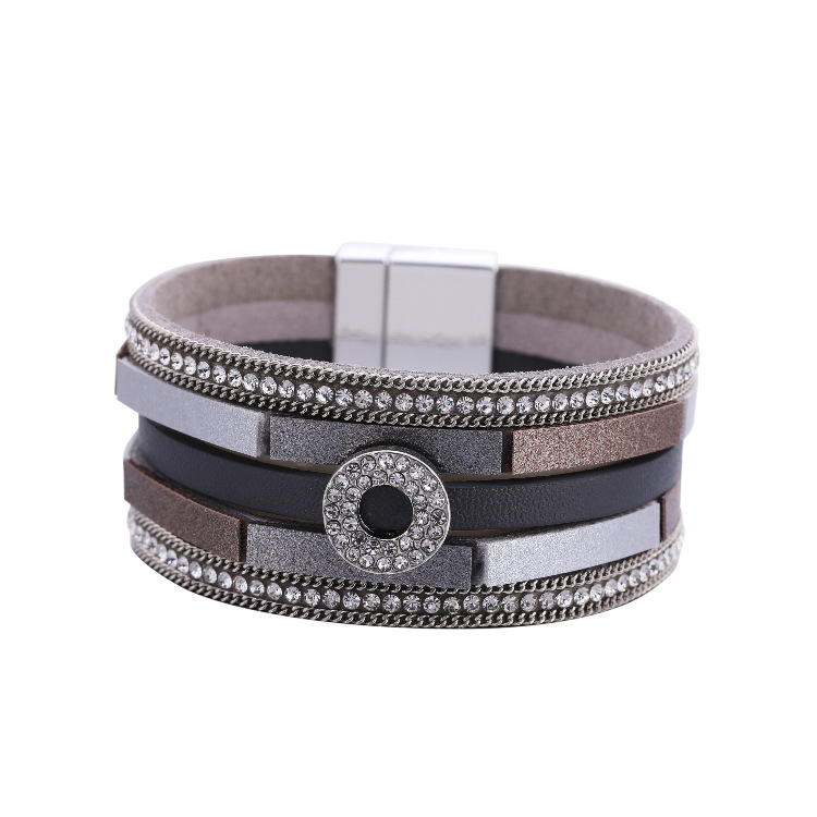 Fashion Diamond Magnetic Buckle Leather Bracelet display picture 19