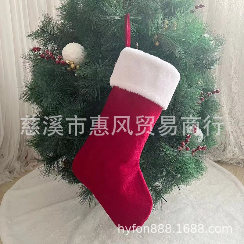 跨境新款圣诞袜红色仿皮绒装饰袜20英寸白边毛绒袜糖果礼物袋|undefined