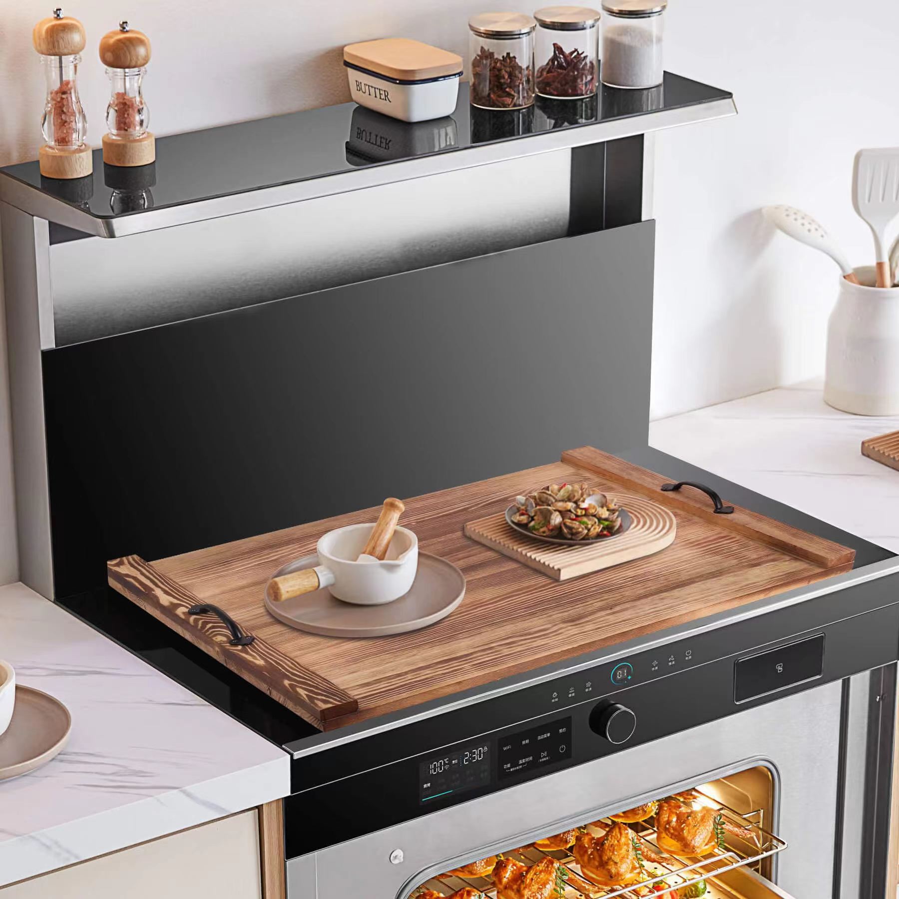 Bandeja de almacenamiento carbonizada de pino retro, mesa de centro de sala de estar, bandeja de té de madera, mesa de comedor, bandeja de frutas, decoración