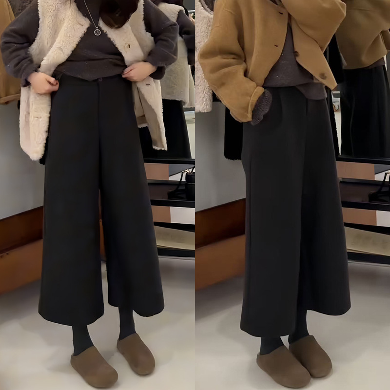 Black Woolen Cropped Wide-Leg Pants for Women, Autumn and Winter 2026 New Thickened Casual Suit Straight-Leg Pants for Petite Sizes Black Woolen Cropped Wide-Leg Pants for Women, Autumn and Winter 2026 New Thickened Casual Suit Straight-Leg Pants for Petite Sizes