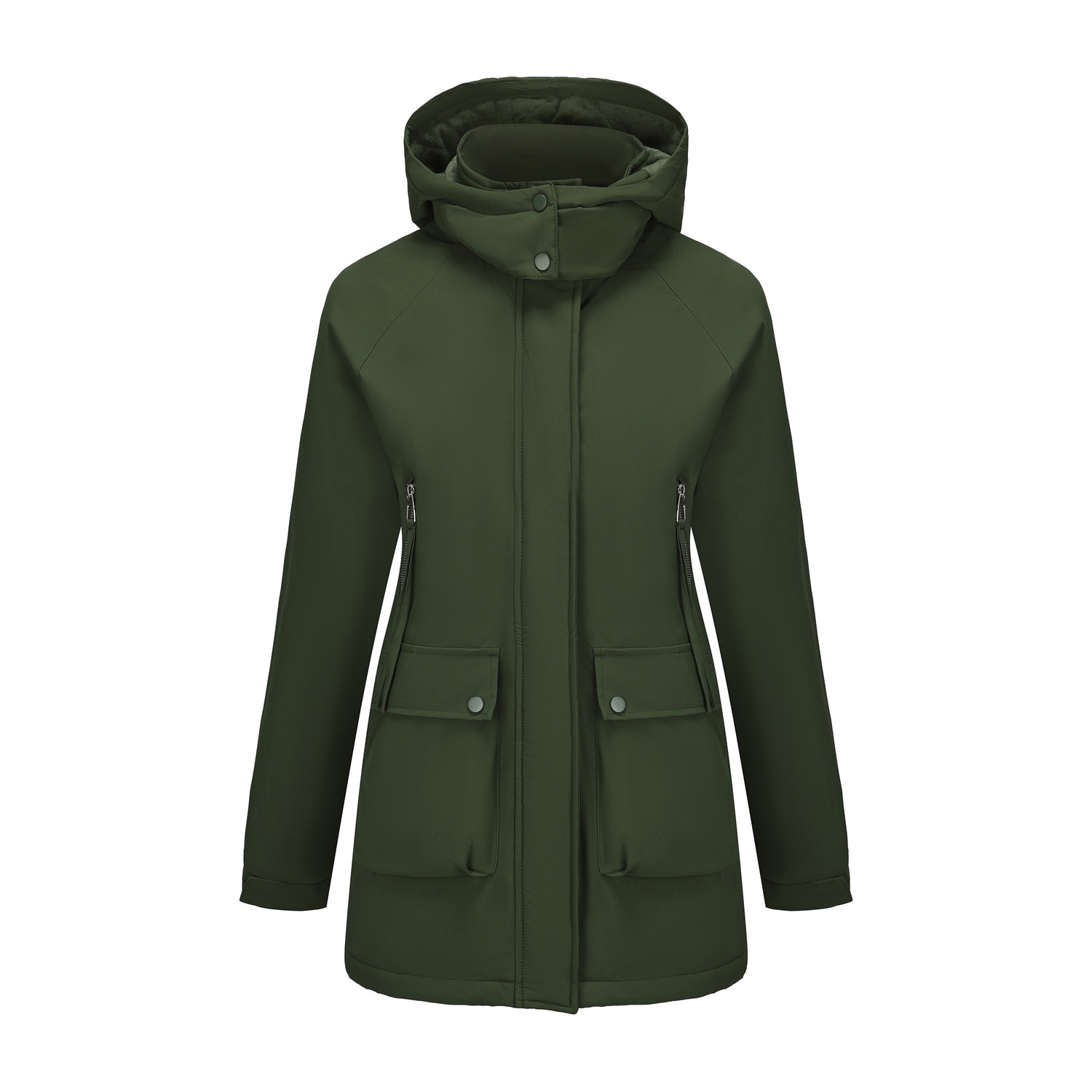 Chaqueta parka con capucha desmontable nueva de 2025, forrada de forro polar, repelente al agua, abrigo de otoño e invierno para mujer, ropa de algodón transfronteriza.