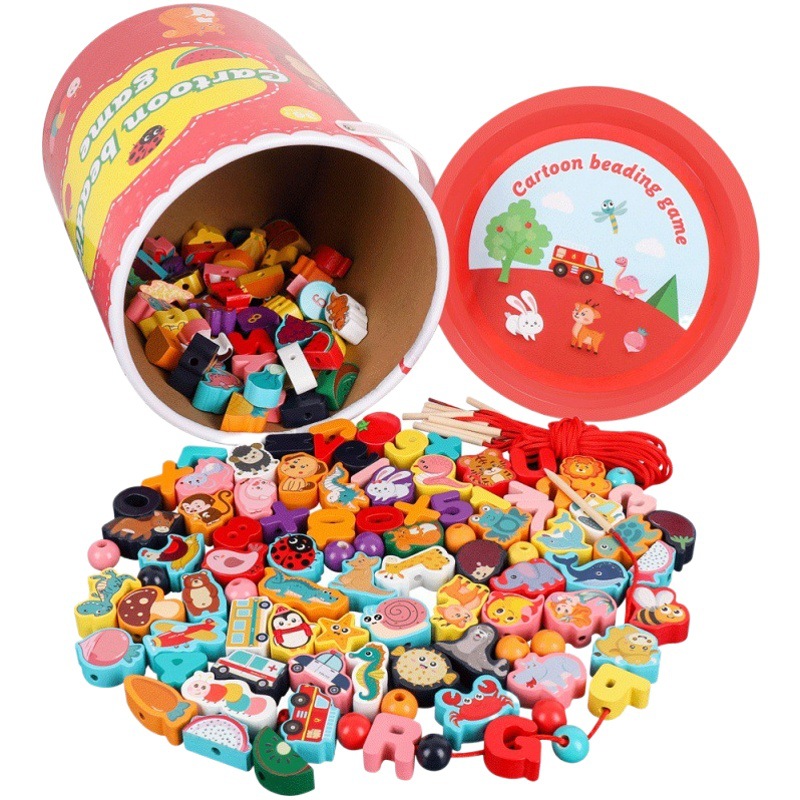 Kindergarten educación temprana para niños enhebrar cuerda de acción fina entrenamiento material didáctico bloques de construcción juguetes con cuentas de partículas grandes