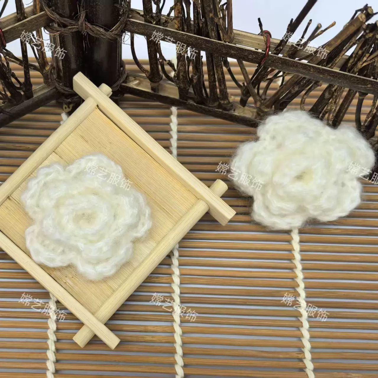 马海毛手钩花手工编织立体三层毛线花包包鞋帽衣服配饰辅料配饰