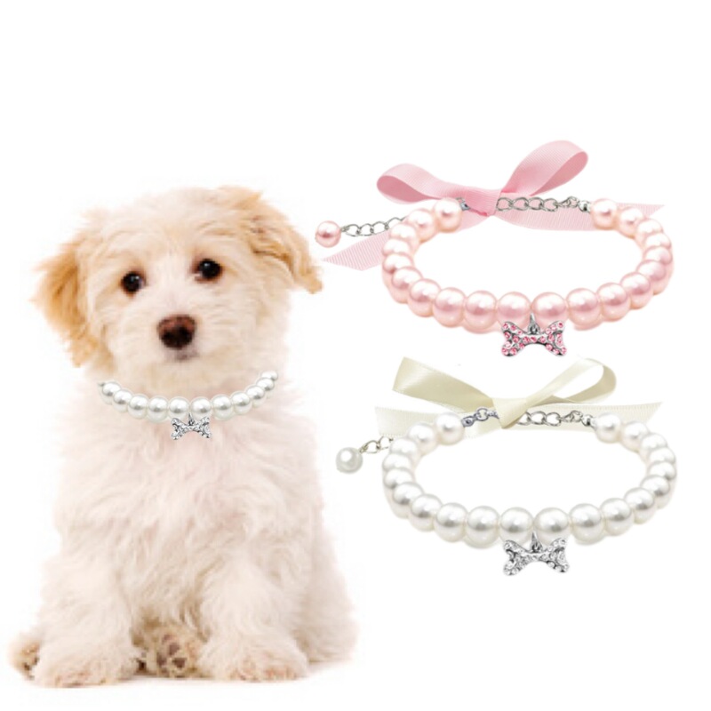 Cross-border Pet Imitation Pearl Collar Cat Dog Collar Jewelry Highlight Pearl Alloy Accessories Handmade Necklace