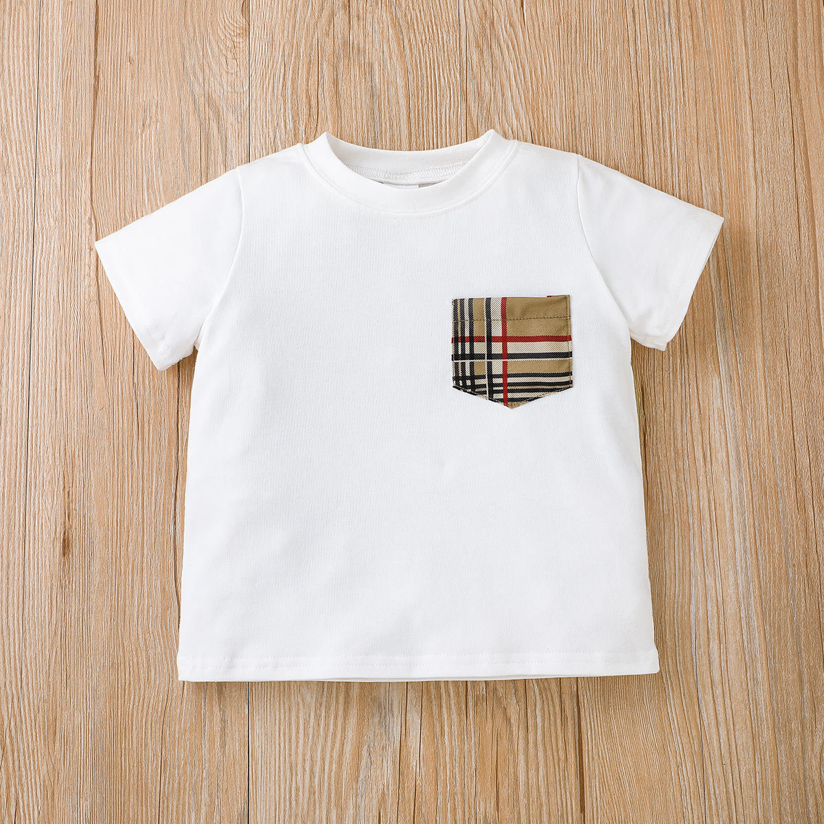 Summer New Boys Solid Short sleeved Top+Checkered Shorts Two piece Fashion Casual Set_voghion.com