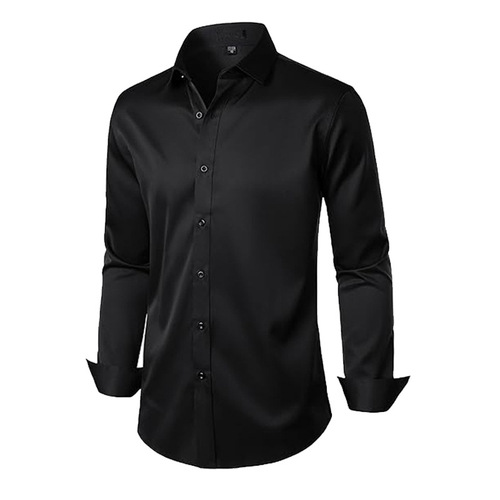 Long-sleeve shirt for men, black, slim fit, business formal, solid color, men's clothing, office wear, white, 10 cm collar