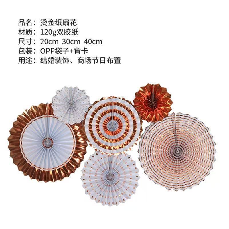 6 ventiladores de papel rosa dorada unilateral estampado