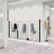 服装店展示架上墙不锈钢黑色挂衣架女装店铺货架专卖店衣服陈列架