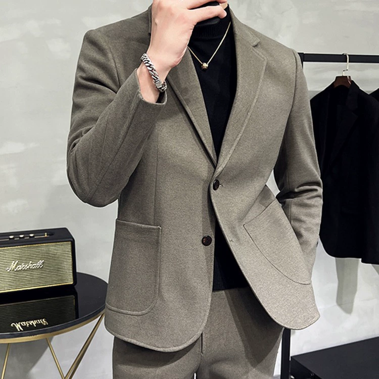 Шерстяной пиджак мужской на весну и осень 2024 года, новая полноценная деловая официальная одежда, повседневный утолщенный пиджак