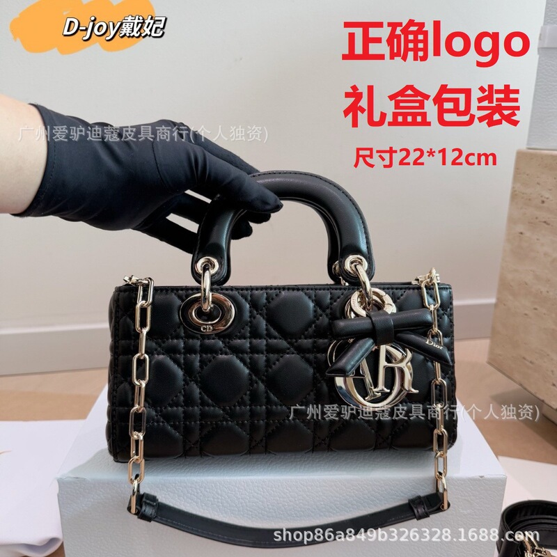 New fashion women's bag, D brand, Lady bowknot diamond-patterned crossbody bag, Lady Diana-style small sheepskin handbag