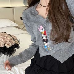 卡通刺绣针织开衫女2025秋冬新款韩版时尚宽松小个子毛衣外套女潮