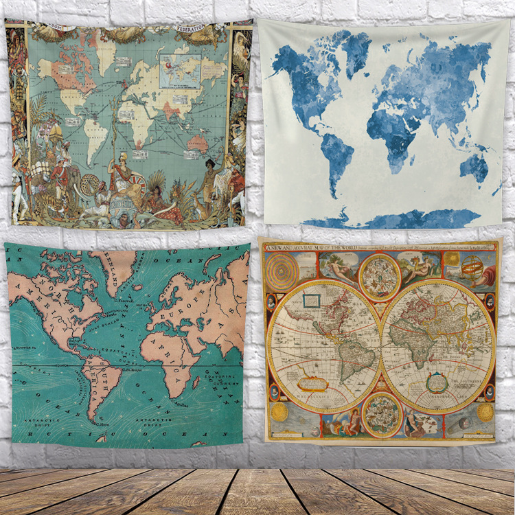 北欧ins挂布地形图挂毯数码印花客厅装饰复古装饰画壁挂背景布