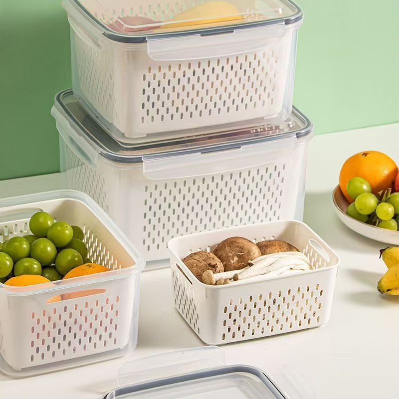 Oficina en el hogar caja de plástico transparente cocina sellada drenaje refrigerador caja de almacenamiento de carne caja de almacenamiento