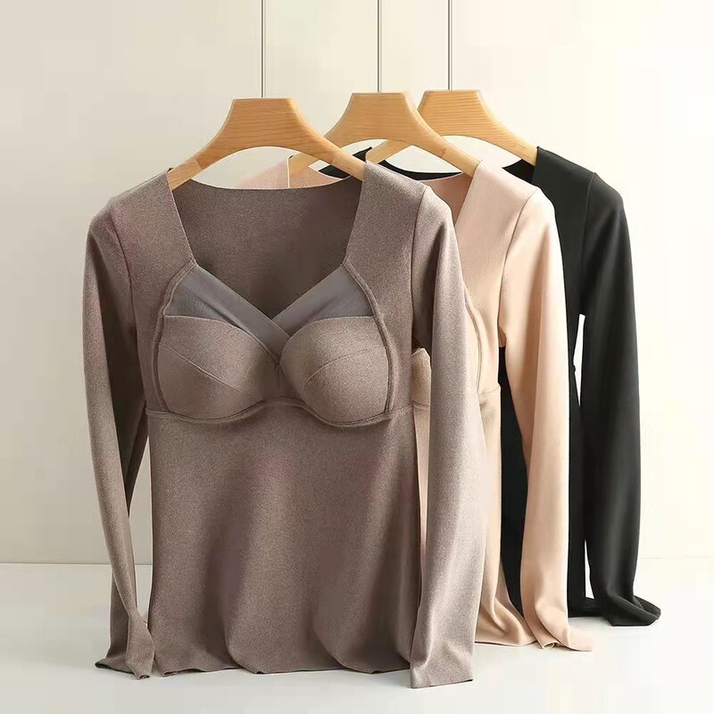 Autumn and Winter seamless heating velvet wear-free warm vest women's fixed one-piece latex chest pad warm bottoming women