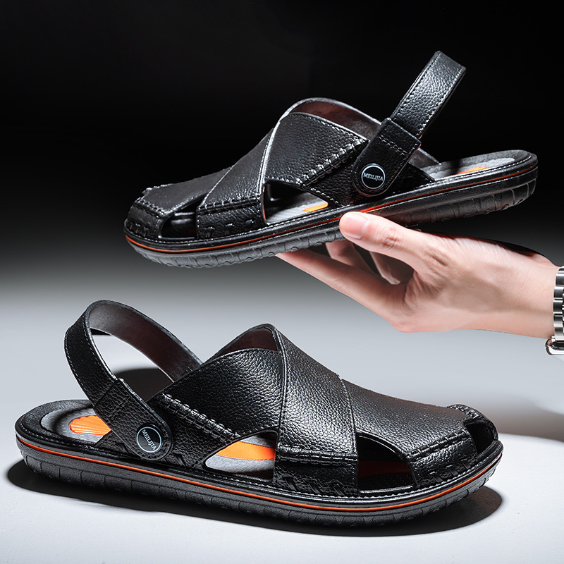 2025 New Style Hole-In-The-Wall Slippers for Men, Breathable Dual-Purpose Baotou Korean Chef Version Non-Slip Work Sports Running Sandals for Men