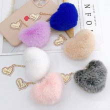 新款獭兔毛爱心毛球diy手机壳饰品配件手工桃心镶钻挂件手机挂饰