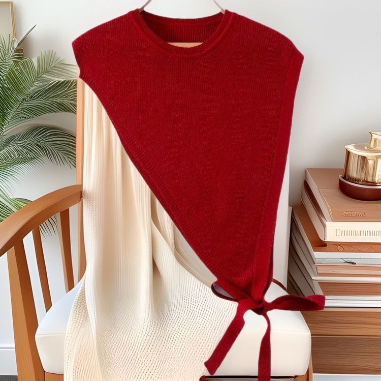 Ankora Red Design Split Knitted Shawl Women's Autumn and Winter New Triangle Beveled Vest Stacked Western Style All-match Ankora Red Design Split Knitted Shawl Women's Autumn and Winter New Triangle Beveled Vest Stacked Western Style All-match