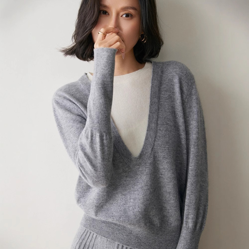 专柜高端羊绒衫女2025秋冬新款山羊绒打底衫毛衣代发假两件拼色