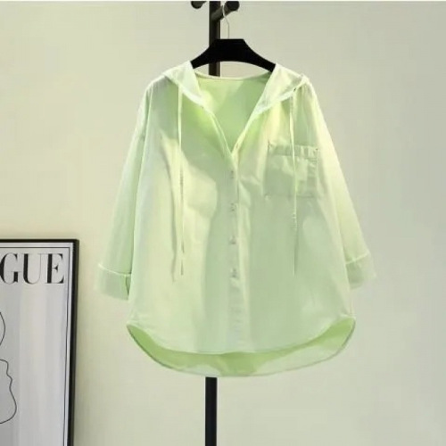 Pink Hooded Shirt Thin Jacket for Women 2025 Spring/Summer Single-Pocket Casual Hooded Cardigan-Style Blouse