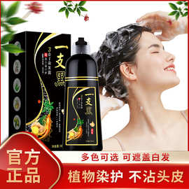 一支黑正品染发剂白转黑植物泡泡染发膏自然盖白发不沾头皮批发