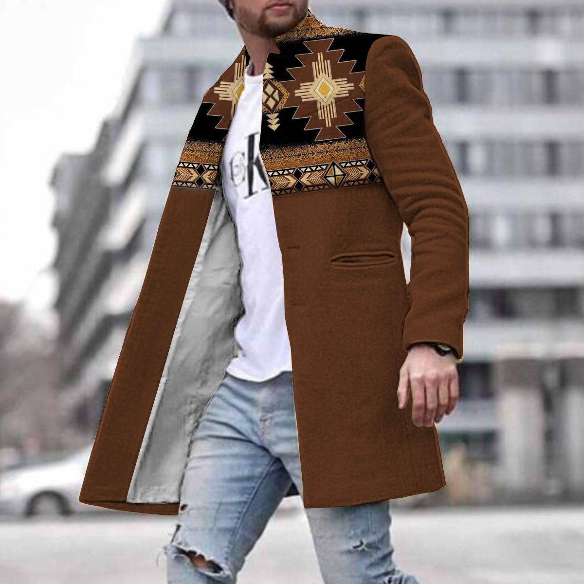 2024 europeo y americano de comercio exterior de otoño e invierno de los nuevos hombres de lana collar medio-longitud de la capa de bolsillo casual moda caliente