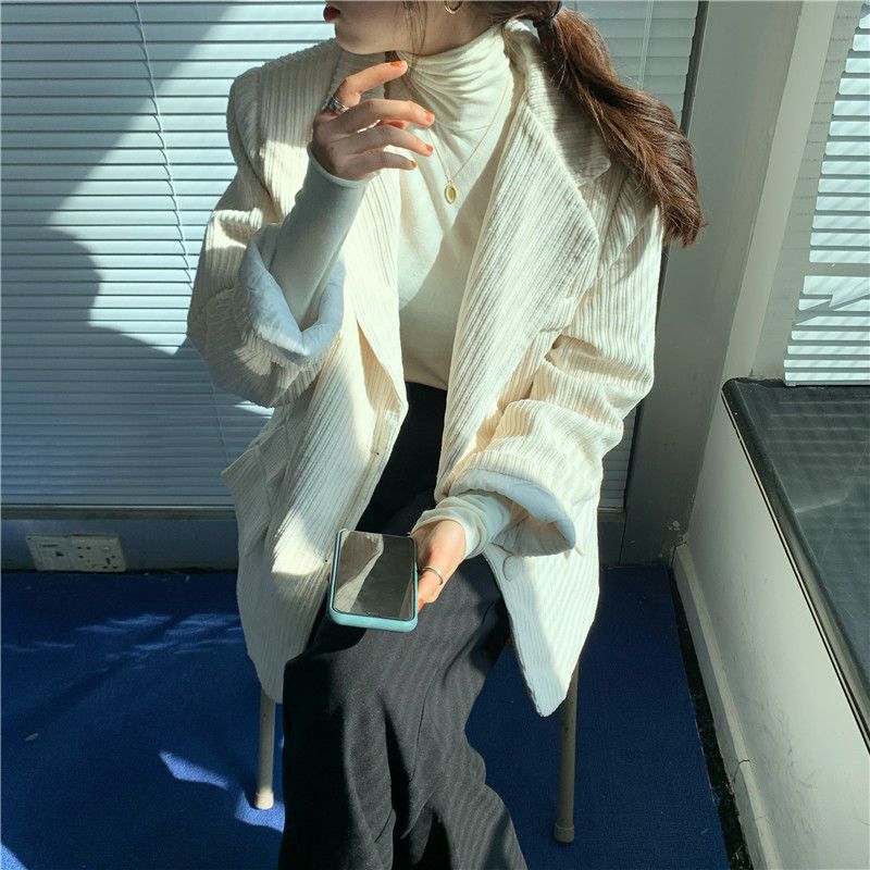 灯芯绒中长款西装外套女韩版秋冬2025新款宽松炸街休闲西服上衣潮|undefined