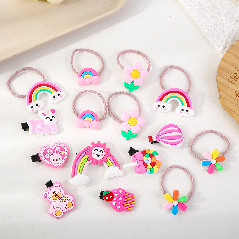 Inventario coreano clip para el cabello de niños dibujos animados set adorable clip para el cabello hecho a mano dopamina tocado de niña al por mayor