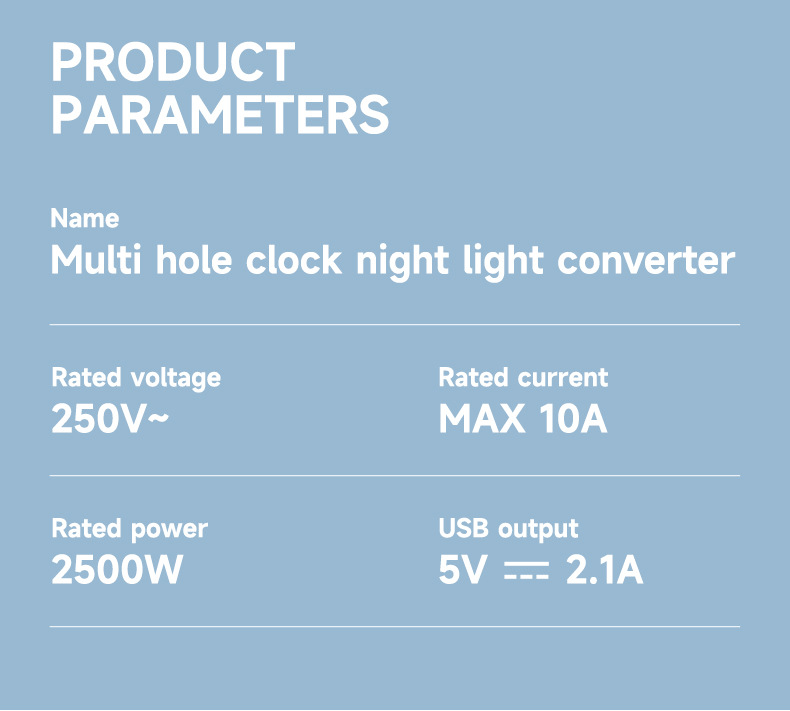 European Standard USB Cube Socket With Night Light/time Display/converter, Compact Multi-functional Power Strip For Home_voghion.com