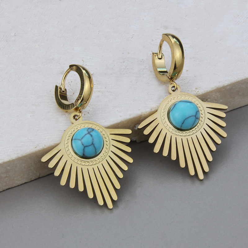 Simple Style Geometric Titanium Steel Earrings Necklace Artificial Gemstones Stainless Steel Necklac