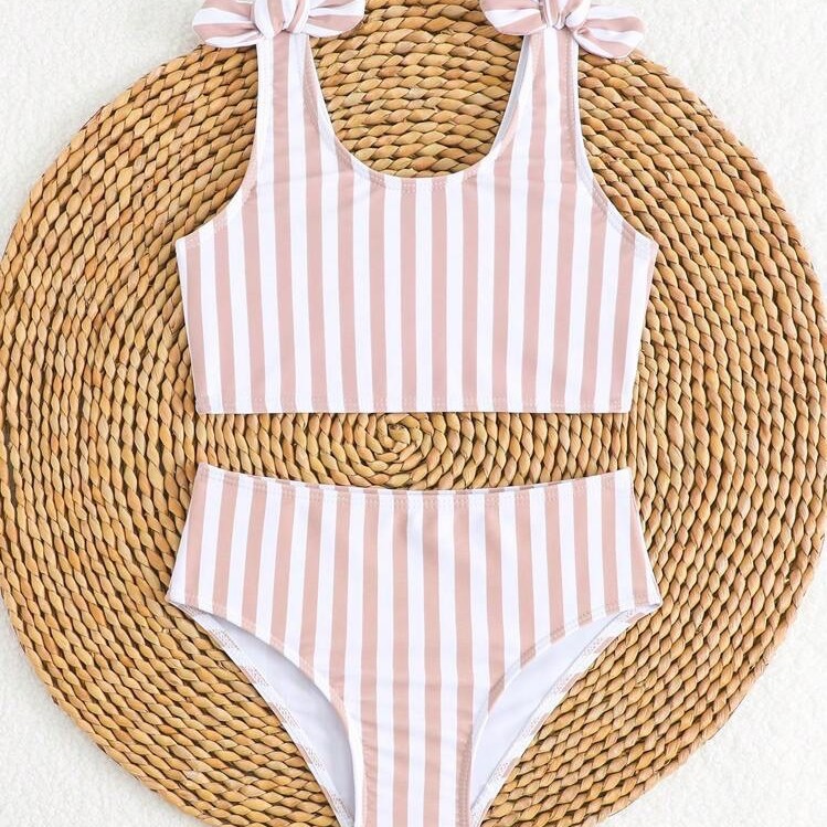 Sommerbadeanzug für Kinder, gestreift, frisch und niedlich, zweiteiliger Kinderbekleidungsstil_voghion.com