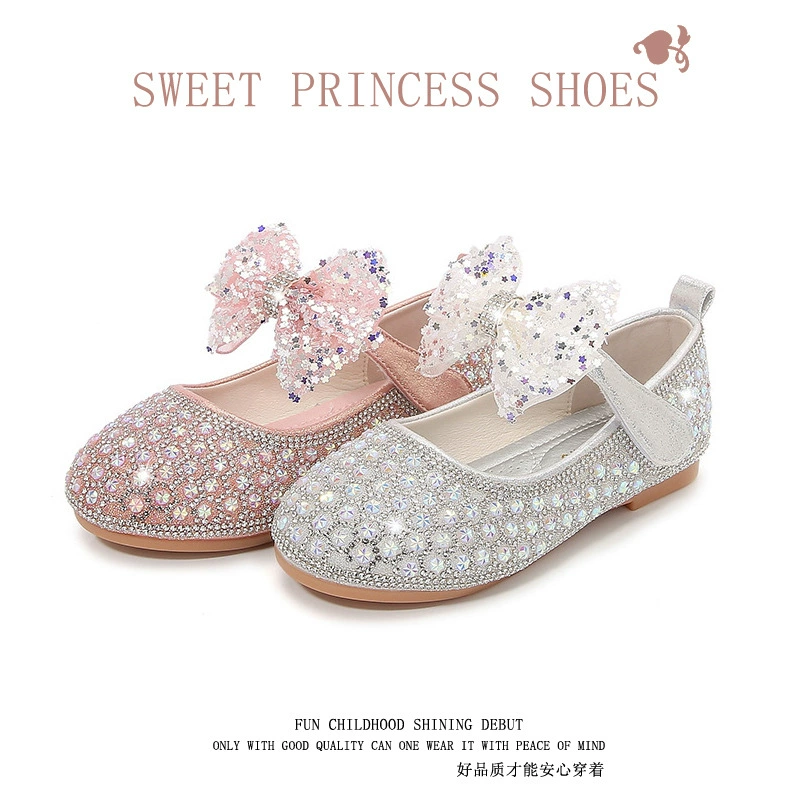Девочки с мягким подошвом одиночные туфли корейские банты блестящие маленькие и средние детские кожаные туфли принцессы