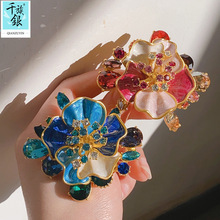 千族银 意大利油画设计牡丹花胸针 小红书重工中古艺术首饰收藏品