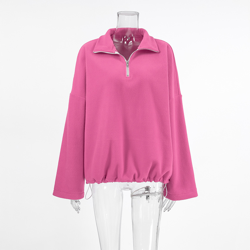 Autumn Winter Pink Collared Fleece Sweatshirt Women Lamb Wool Tops