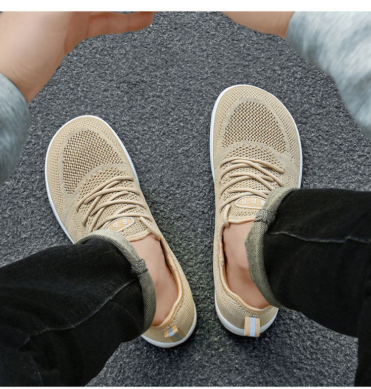 Giày thể thao nam cỡ lớn mũi rộng thoáng khí dệt kim co giãn, giày đi bộ nhẹ đế thấp — màu kaki, màu xám, đen chi tiết 23