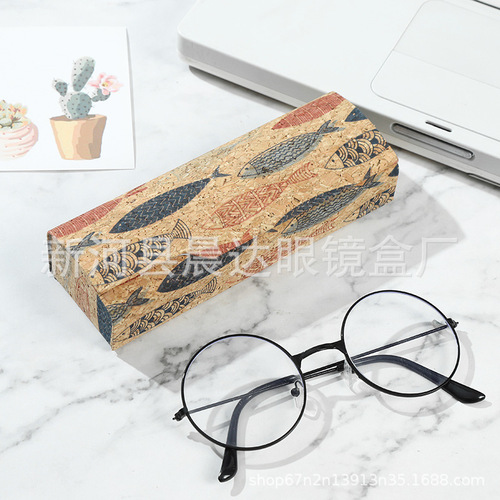 Business Retro Spray Sun Vintage Leather Fashion Wood Grain LOGO Student Sunglasses Box Storage