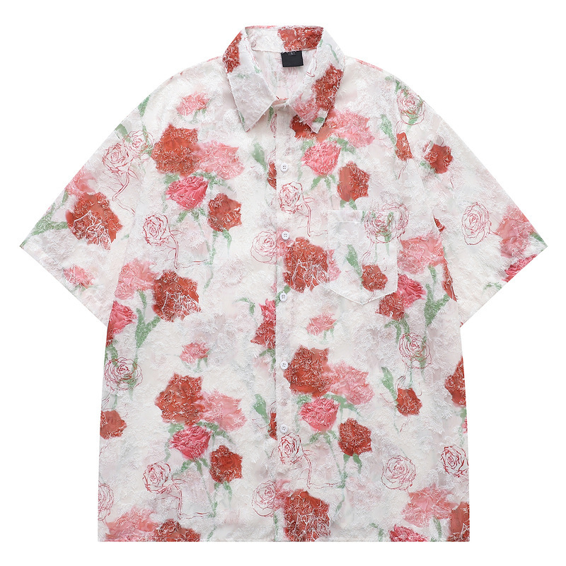 American Style Lazy Little Red Flower Short-Sleeved Shirt for Men and Women Summer Retro Holiday Style Loose Casual Floral Half-Sleeved Shirt American Style Lazy Little Red Flower Short-Sleeved Shirt for Men and Women Summer Retro Holiday Style Loose Casual Floral Half-Sleeved Shirt