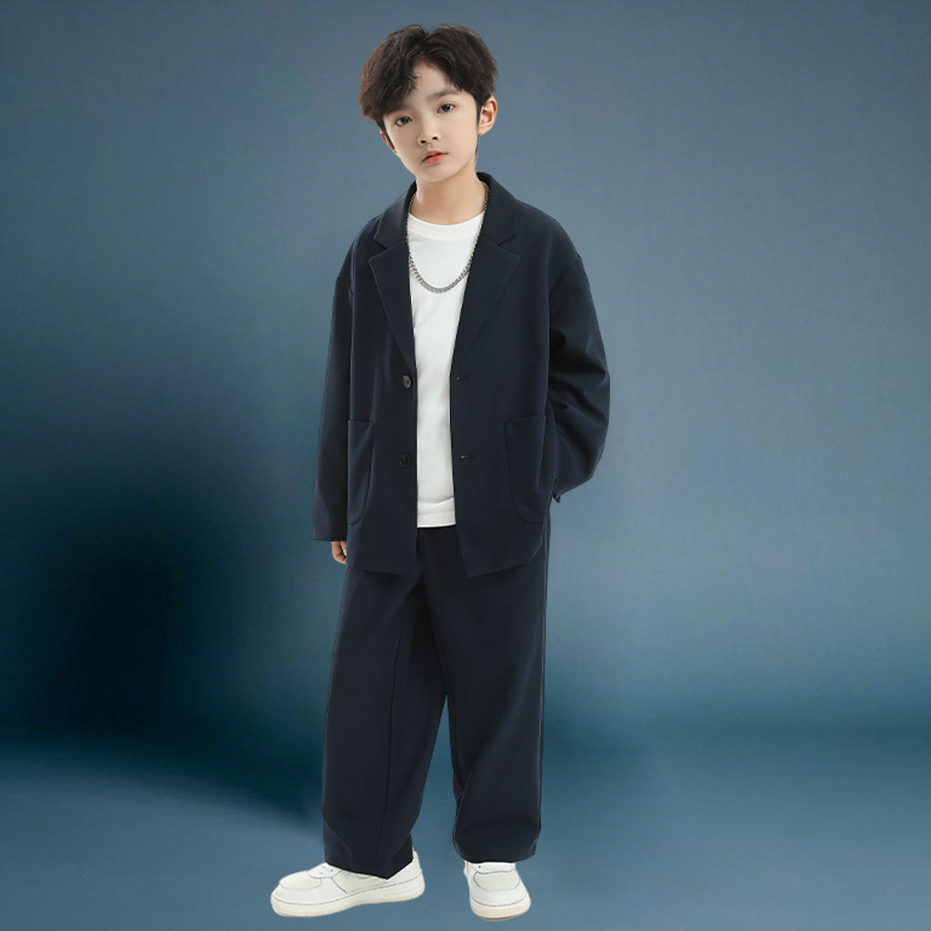 童裝西裝休閒套裝2025春秋男孩高端禮服帥氣中大童西服炸街代發
