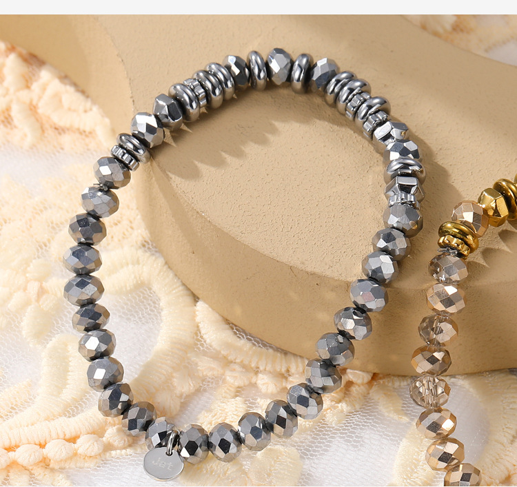 Fashion Round Artificial Crystal Titanium Steel Beaded Womenu0027S Bracelets 1 Piece