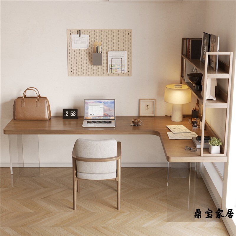 Solid Wood Suspended Acrylic Storage Rack Integrated Computer Desk Bedroom Home I-Shaped Corner Desk Double Office Desk