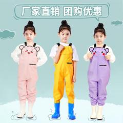 儿童赶海连体玩水衣服全身防水雨裤雨靴一体下水裤涉水幼儿园装备